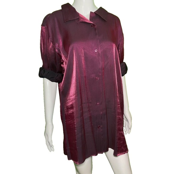 Bentley Tops - Bentley Vintage Large 18 Button Up Maroon Purple Burgundy Shiny Big Women's Top